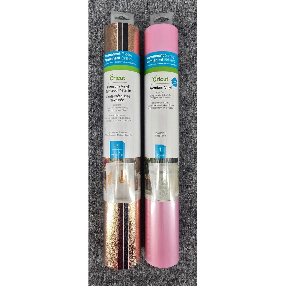 Cricut Premium Vinyl Permanent Glossy Multi 12" Dark Metals & Pink Pearl Bundle
